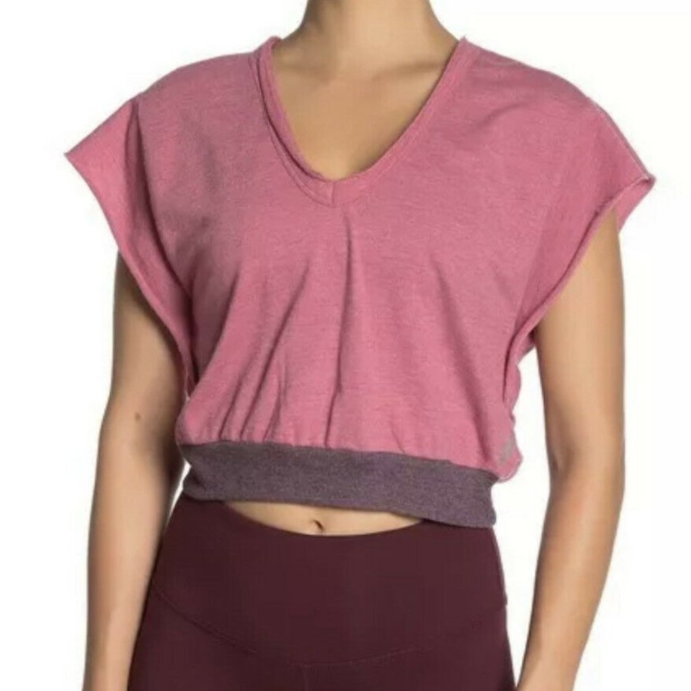 Free People Happy Camper Tee Cropped Top Pink Large